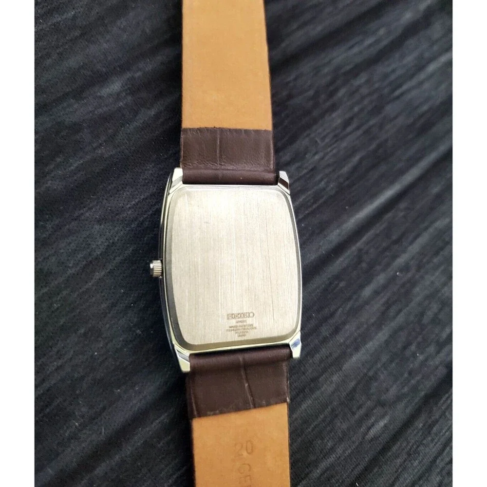 RARE NOS Seiko Men Barrel Tank White Roman Dial‎ Brown Leather band